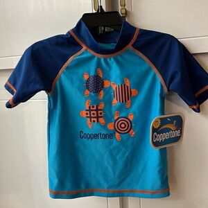 NWT COPPERTONE SWIM SHIRT. SIZE S. Blue/orange. EXCELLENT CONDITION! UPF 50.
